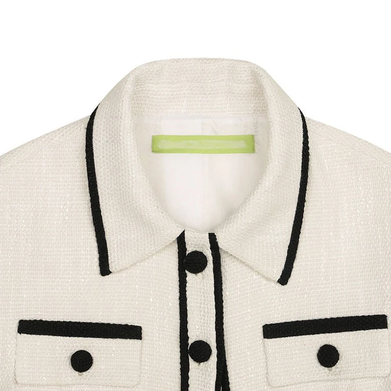 

VGH Hit Color Casual Coat For Women Lapel Short Sleeve Single Breasted Minimalist Coats Females Summer Clothing 2021 Fashion New