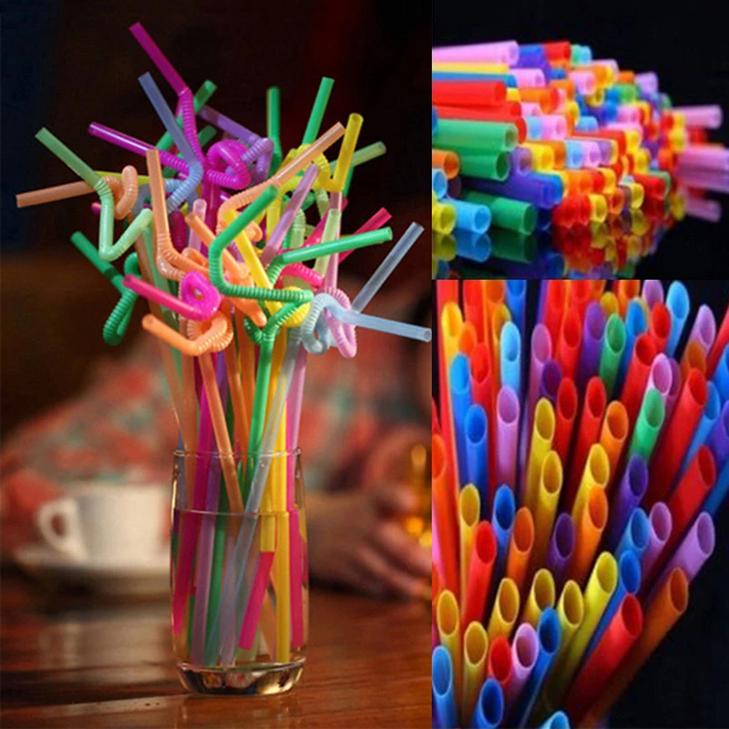 

100 Packs Disposable Colored Elbow Plastic Straw 25.5 * 0.6cm