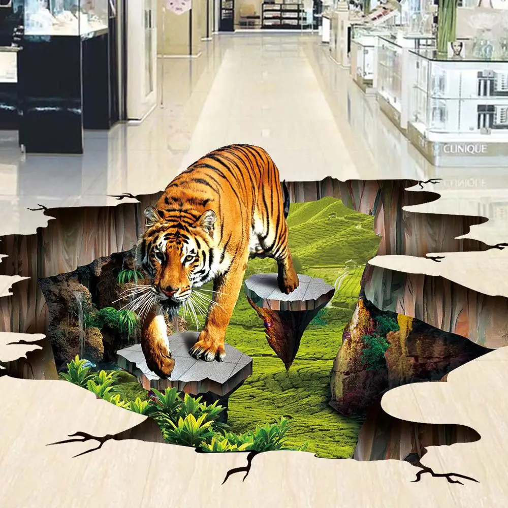 3D обои для пола из ПВХ водостойкие самоклеящиеся С Рисунком Тигра гостиной