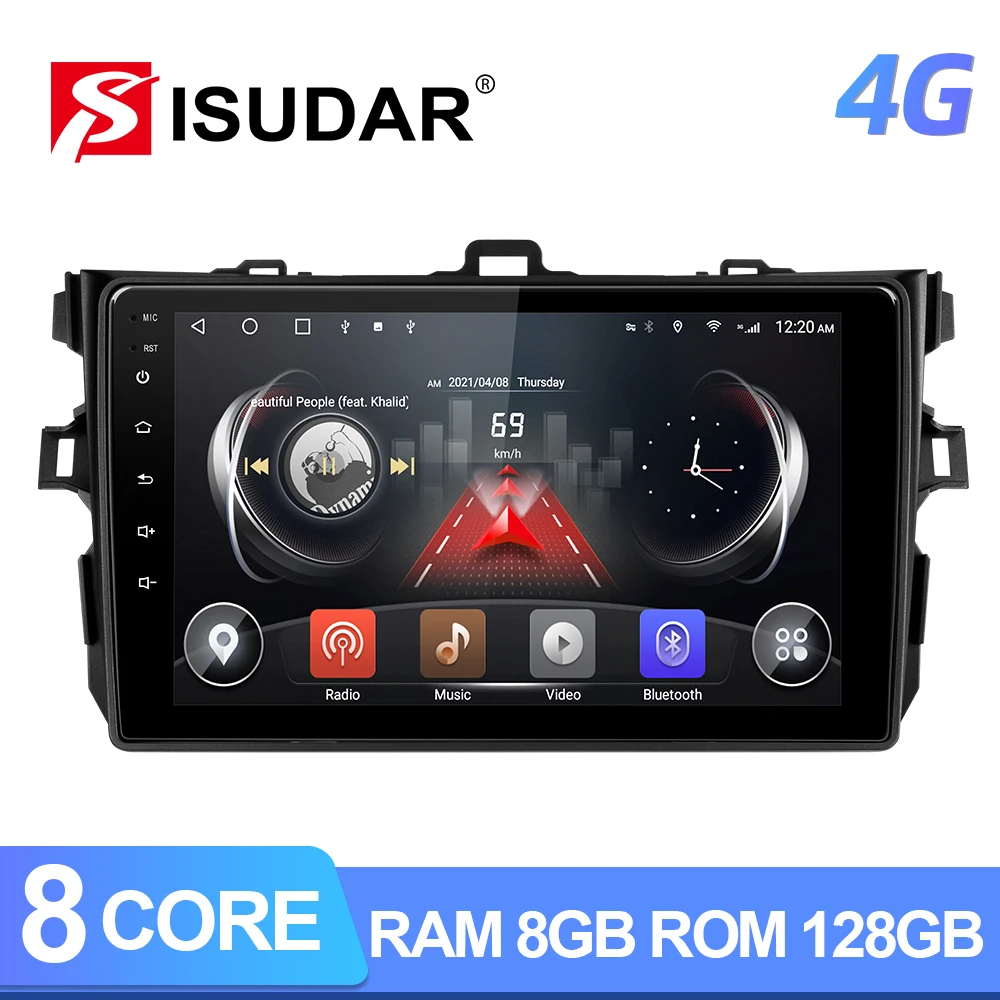 

ISUDAR T72 Car Radio For Toyota Corolla E140/150 2007-2011 Android 10 Multimedia GPS DVR Camera RAM 8GB ROM 128GB 4G WIFI QLED