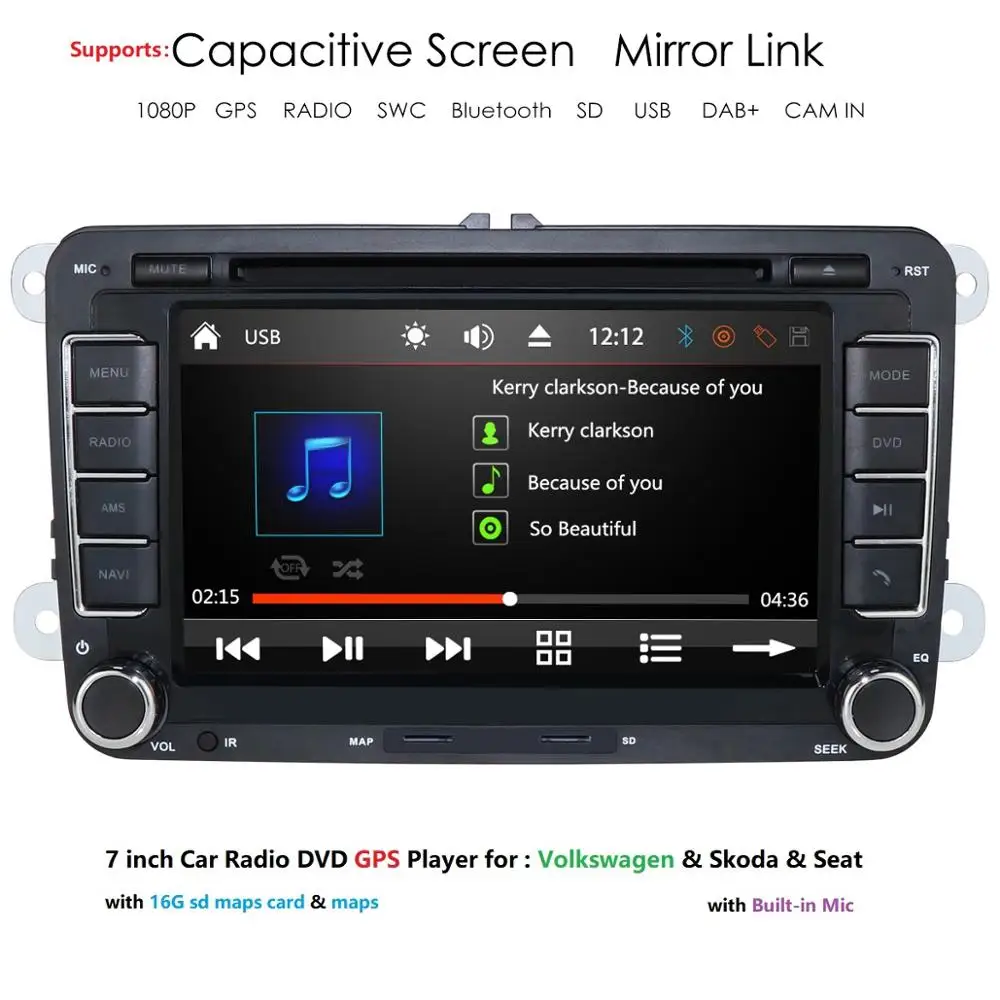 Ossuret 7 ''2 din Автомобильный dvd-радиоплеер gps навигация для VW Golf/6/Golf/5/Passat/b7/cc/b6/SEAT/Skoda Bluetooth FM стерео плеер