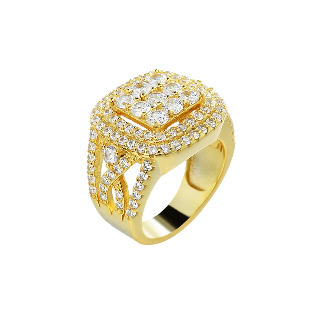 JEWE S925 14K placcato oro Iced Out Ring Bling Ring Platform Ring CZ gioielli Hip Hop per uomo all'ingrosso