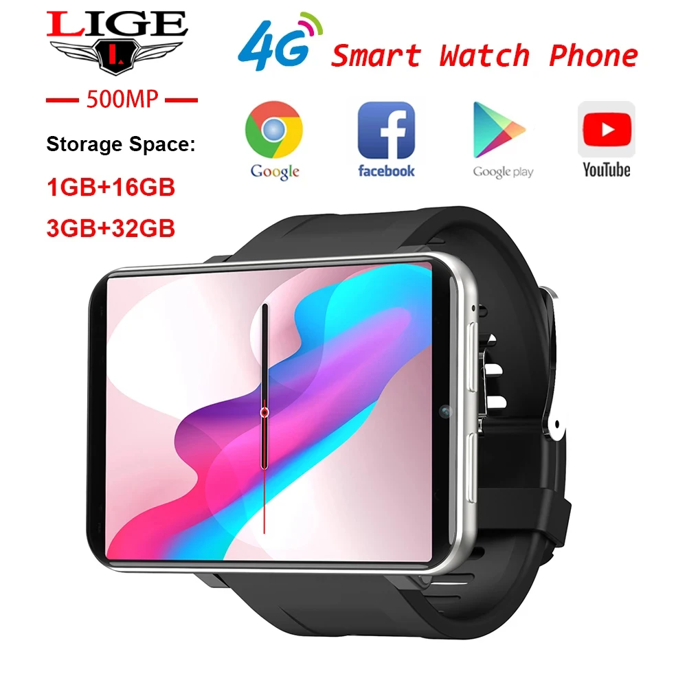 

LIGE 4G 2.86 Inch Screen WiFi Smart Watch Men 2021Camera Video Call Android Watch Heart Rate Waterproof GPS 2.4G+5G Smartwatch