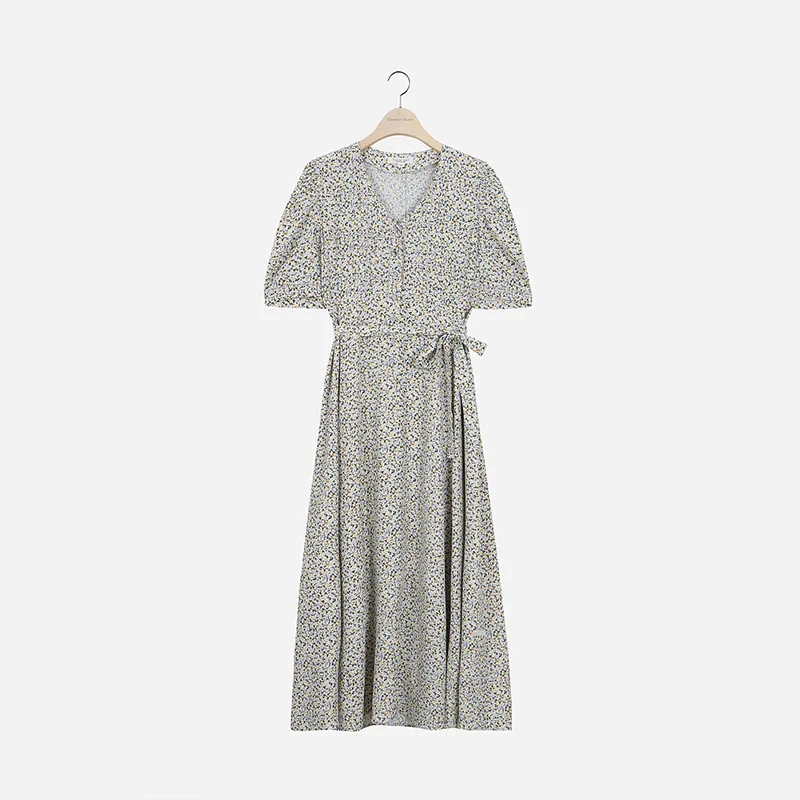 

Korean Daojia 21 spring and summer new rural French floral bubble sleeve dress female-dr205
