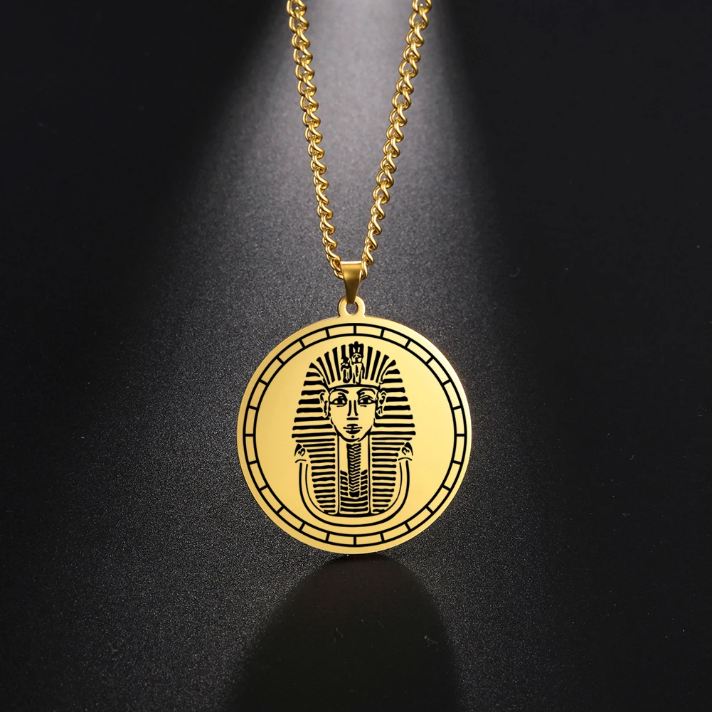 Egyptian Pharaoh Mask of Tutankhamun Pendant Necklace for Men Women Vintage Gold Chain Stainless Steel Male Talisman Jewelry | Украшения и