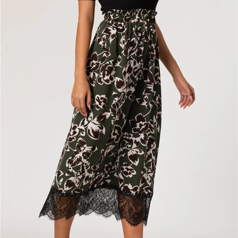 

Casual Lace Women Print Skirts Summer 2021 Vintage Fashion Slim Long Skirts