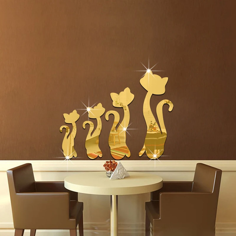 

Four Kittens Acrylic Mirror Wall Stickers Stereo Environmentally Friendly Self-Adhesive Patch