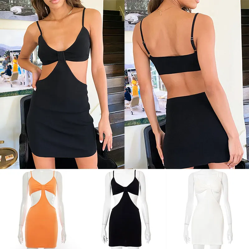 

Summer Women Sexy Backless Dress Breathable Sleeveless Fahsion Dress Hollow Out Bodycon Solid Short Clothes Comfortable Dress