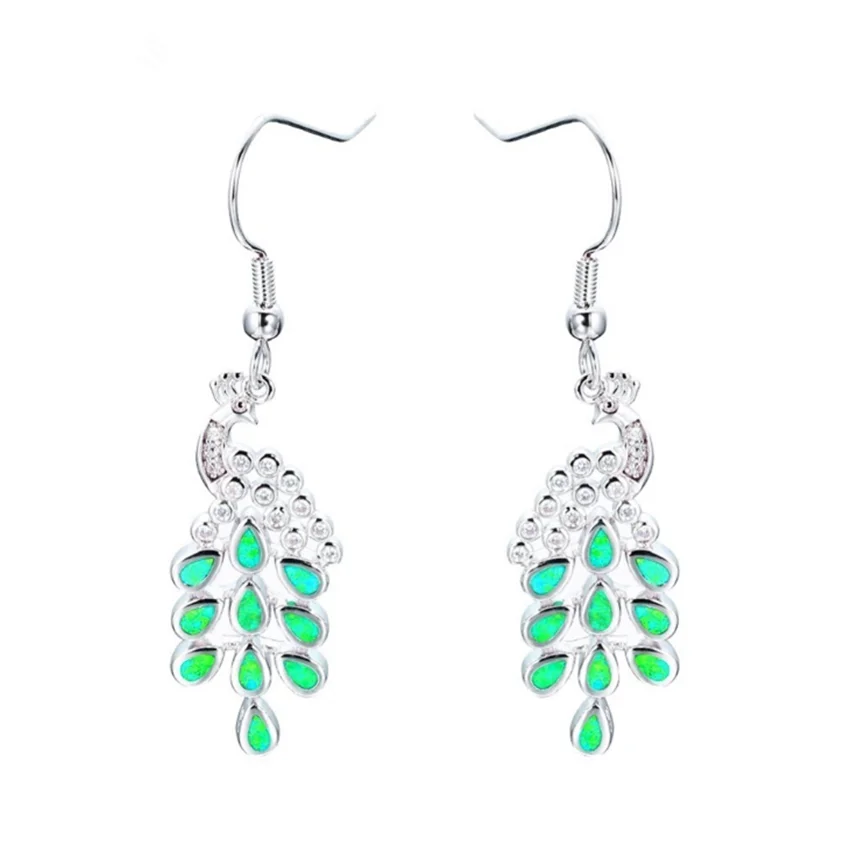 Красивые посеребренные 3 вида цветов серьги с опалитовым опалом в форме павлина