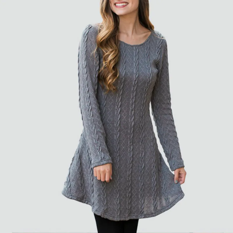 

Women Sweater Dresses New Spring Autumn O Neck Pure A Line Knitted Dress Casual Lady Long Sleeve Slim Plus Size Pullover Vestido