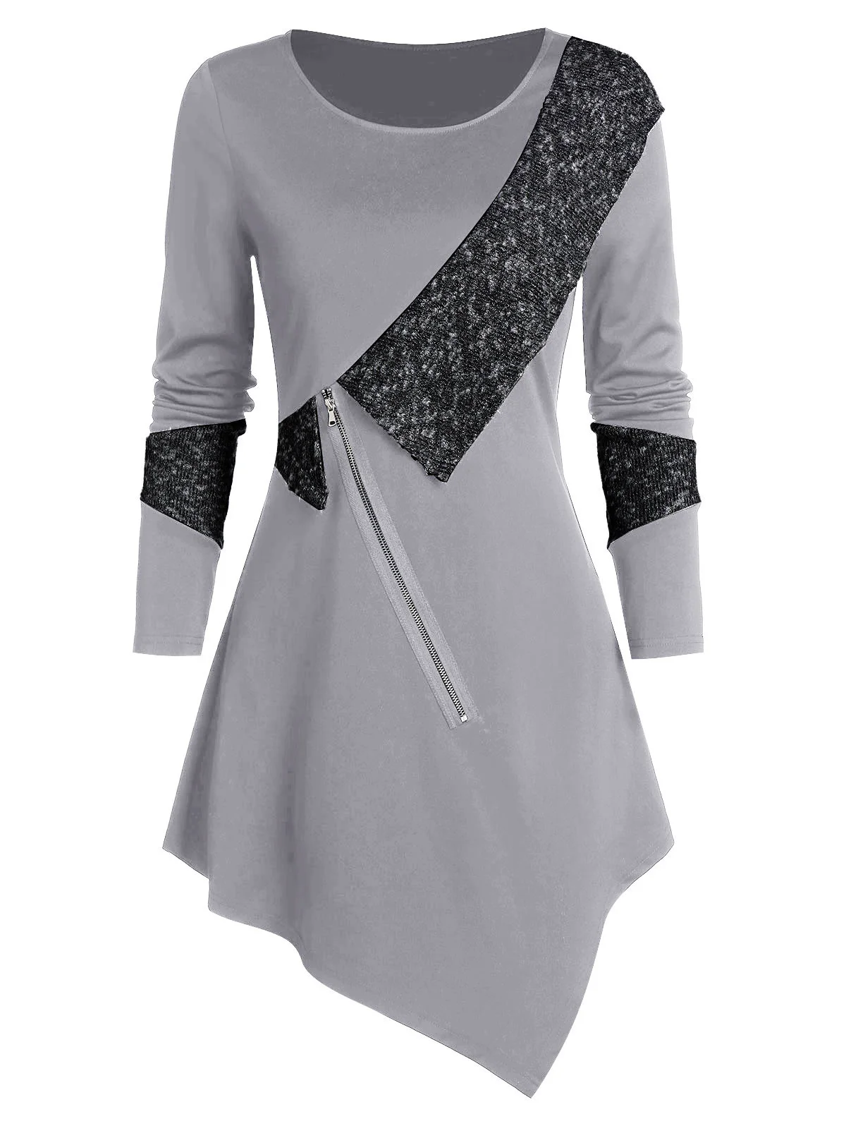 Женский Асимметричный свитер с контрастной отделкой и молнией спереди ROSEGAL