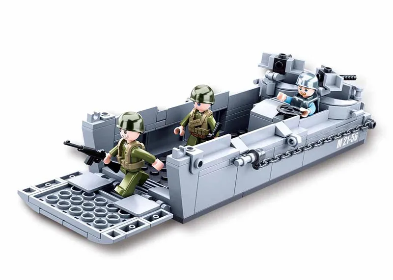 

182Pcs WW2 Military Weapon Higgins Landing Craft Model Bricks Soldiers Building Blocks Sets Educational Toys for Boys