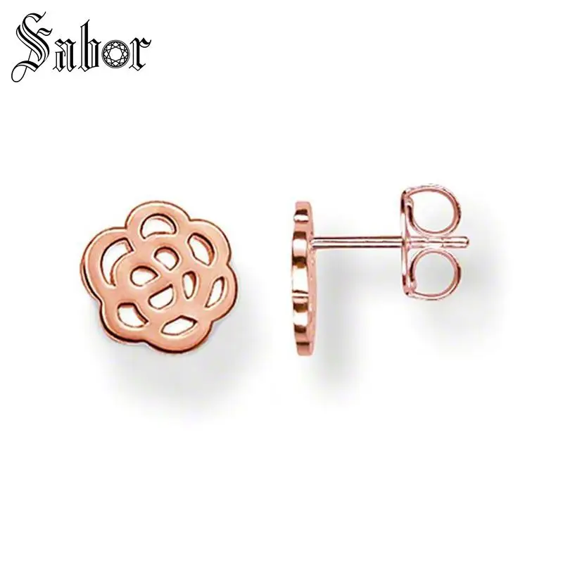 Женские серьги-гвоздики серебристого цвета с цветком розы | Украшения и