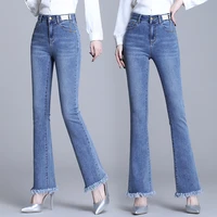 high waisted flared jeans womens new spring and autumn korean style straight plus size stretch thin micro load jeans