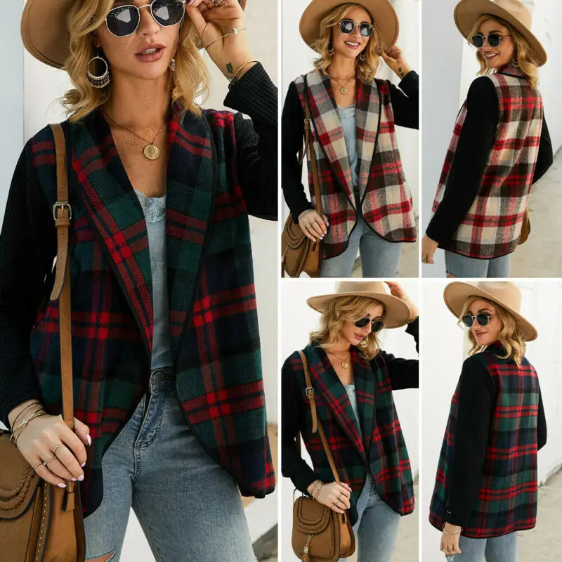 

Женская клетчатая куртка в стиле «Водопад», Повседневный Кардиган составного кроя с длинным рукавом, уличная одежда на осень и весну, 2020