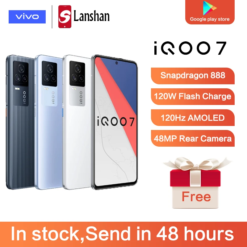 5G Original vivo IQOO7 Snapdragon888 NFC 662 AMOLED 8GB 128GB Cellphone 120WFlashCharge 48MP 3 Rear Cameras Android 11