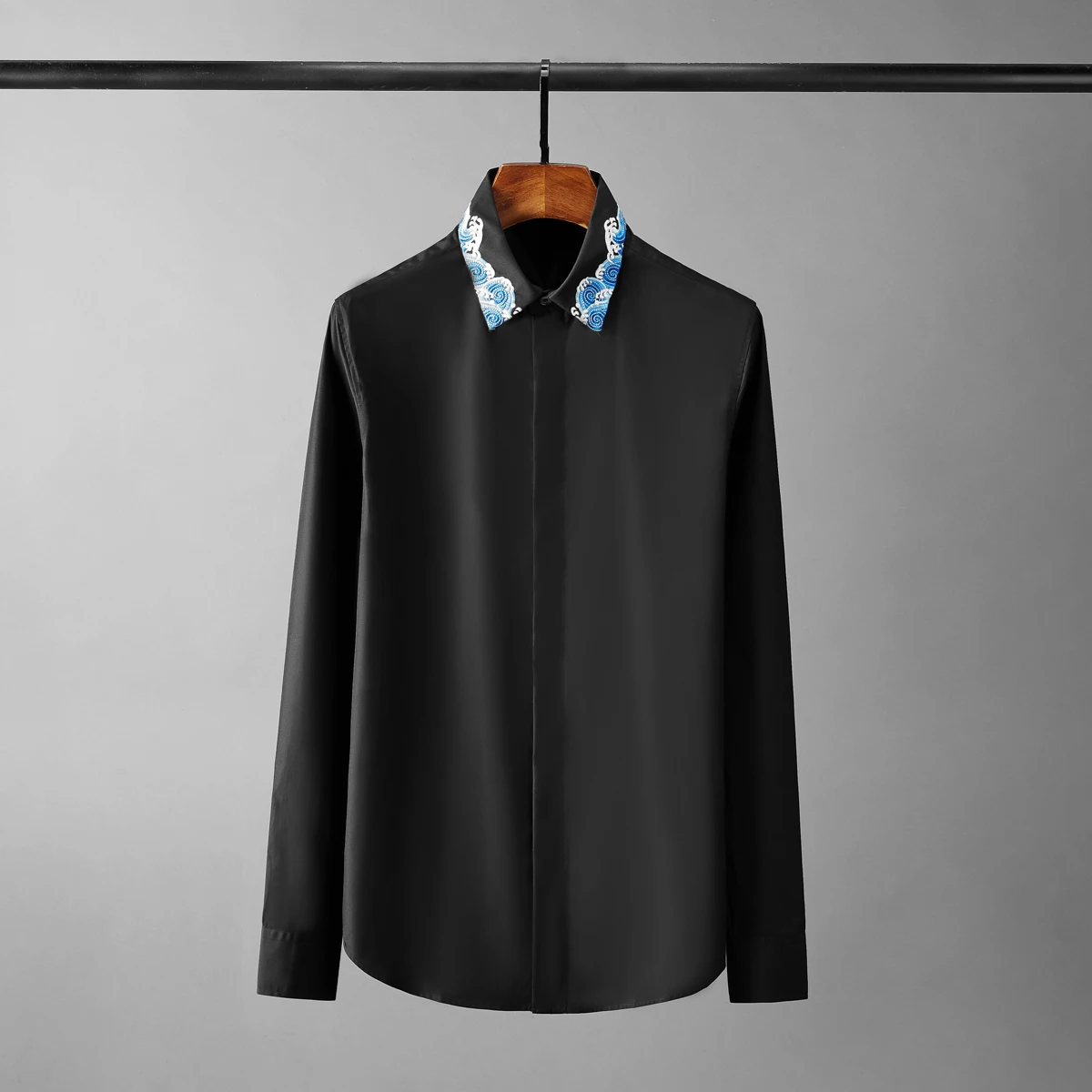 

2021 хлопок модные мужские рубашки для мальчиков высокого качества с длинным рукавом черный, белый цвет волны с вышивкой Повседневные Вечерн...