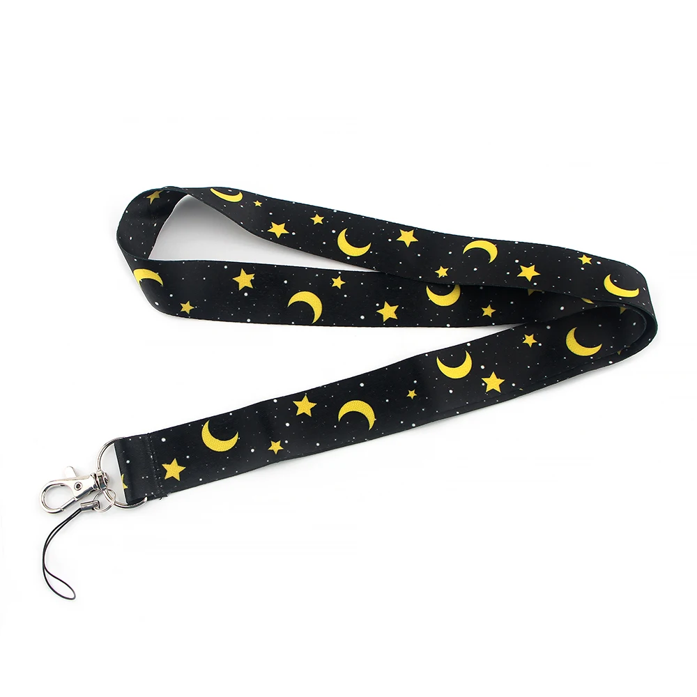 

HJ102 Stars And Moon Card Cover With Lanyard Neck Strap Rope For Mobile Cell Phone ID Card Badge Holder With Keychain Keyring