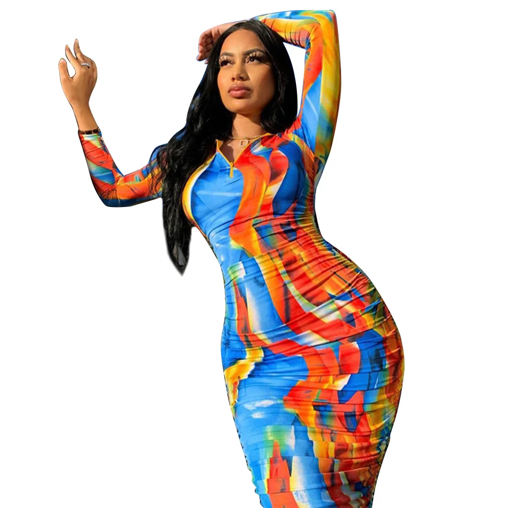 Женское элегантное Драпированное Платье-футляр с разноцветным принтом модные