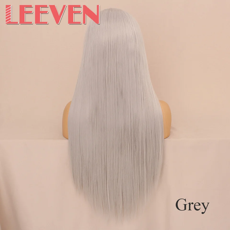 Leeven, 14 дюймов, короткий Боб, кружевные передние парики, розовый, 613 блонд, черные парики, синтетические, шелковистые, прямые волосы, парик для женщин - Цвет: Серебристый серый