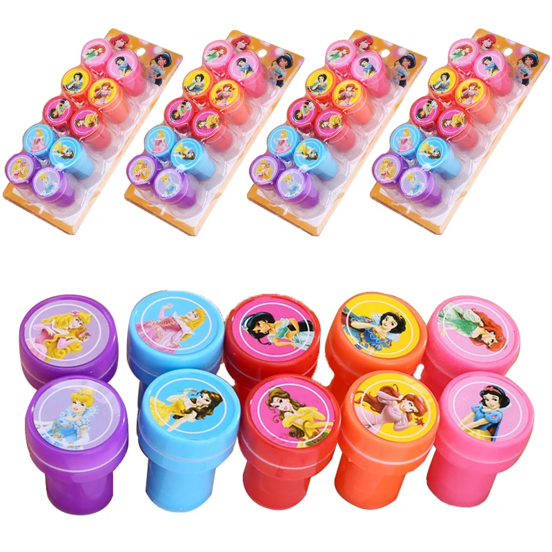 

10pcs Cartoon Princess Party Seal Stamper Disney Rubber Stamps Self-ink Stamps Children Toy Stamps DIY Painting Photo Album Deco