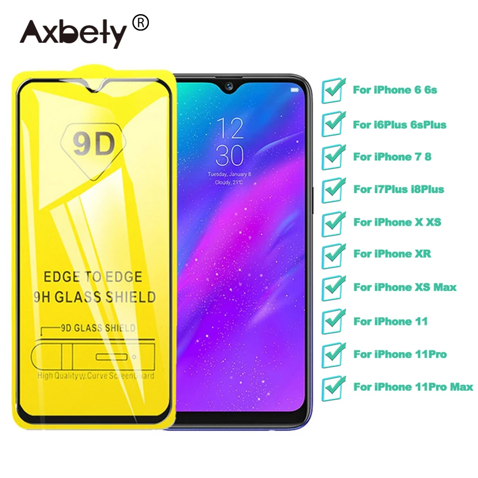Закаленное стекло 9D с полным закругленным экраном для iPhone 7 Plus 11 Pro Xs Max Защитная