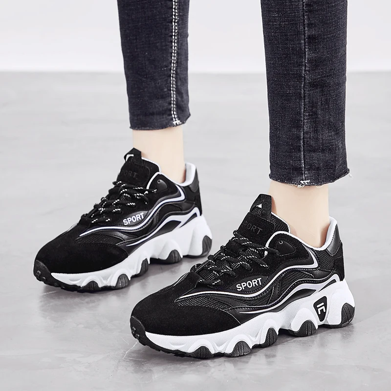 

Women Chunky Sneakers 2020 Fashion Platform Sneakers Ladies Brand Wedges Casual Shoes For Woman Leather Sports Dad Shoes 35-40