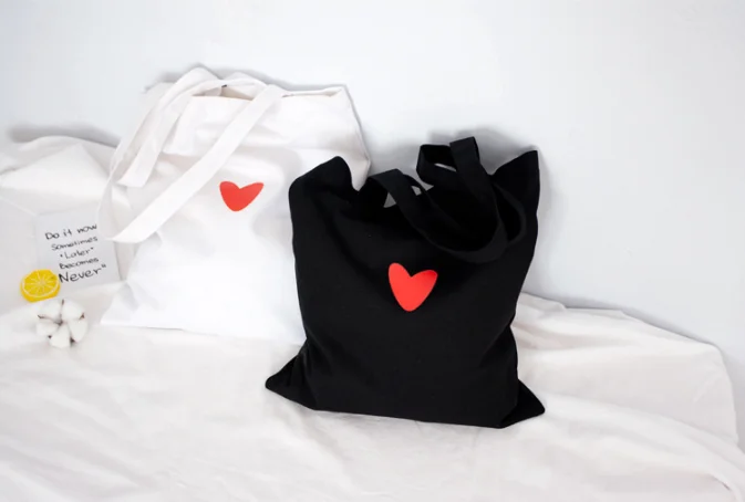 Embroidered Red Heart Pattern Canva Shopping Bags Eco Reusable Foldable Zipper Tote Shopper Bag | Багаж и сумки