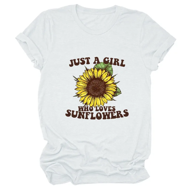Женская летняя футболка с надписью Just A Girl Who Loves Sunflower Повседневная короткими