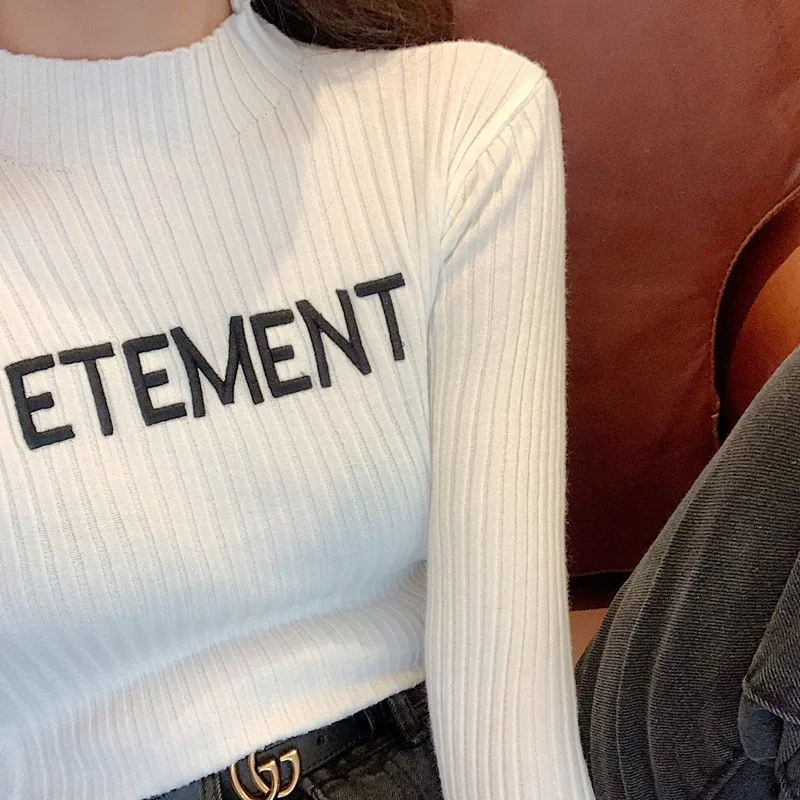 

2020 new style slim sweater women turtleneck pullovers short style sweater casual letter long sleeve knitted sweater