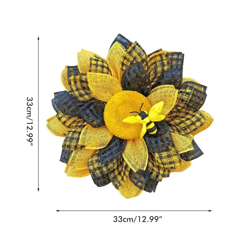 

Bee Sunflower Wreath Artificial Hanging Pendant Ornaments Flower Wreath for Front Door Wedding Party Decoration