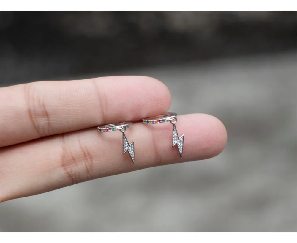 Серьги из стерлингового серебра 925 пробы, модные циркониевые серьги с молниями, Короткая подвеска, кольцо для ушей, милые трендовые женские ювелирные изделия для ушей