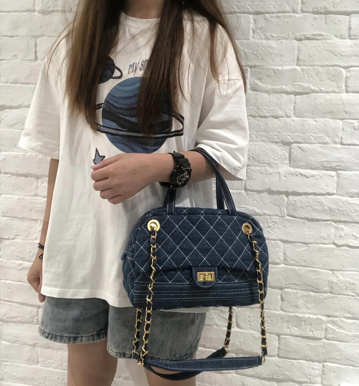 

Women's Bag 2021 New jean ringle chain bag with one shoulder cross slung bag with large capacity