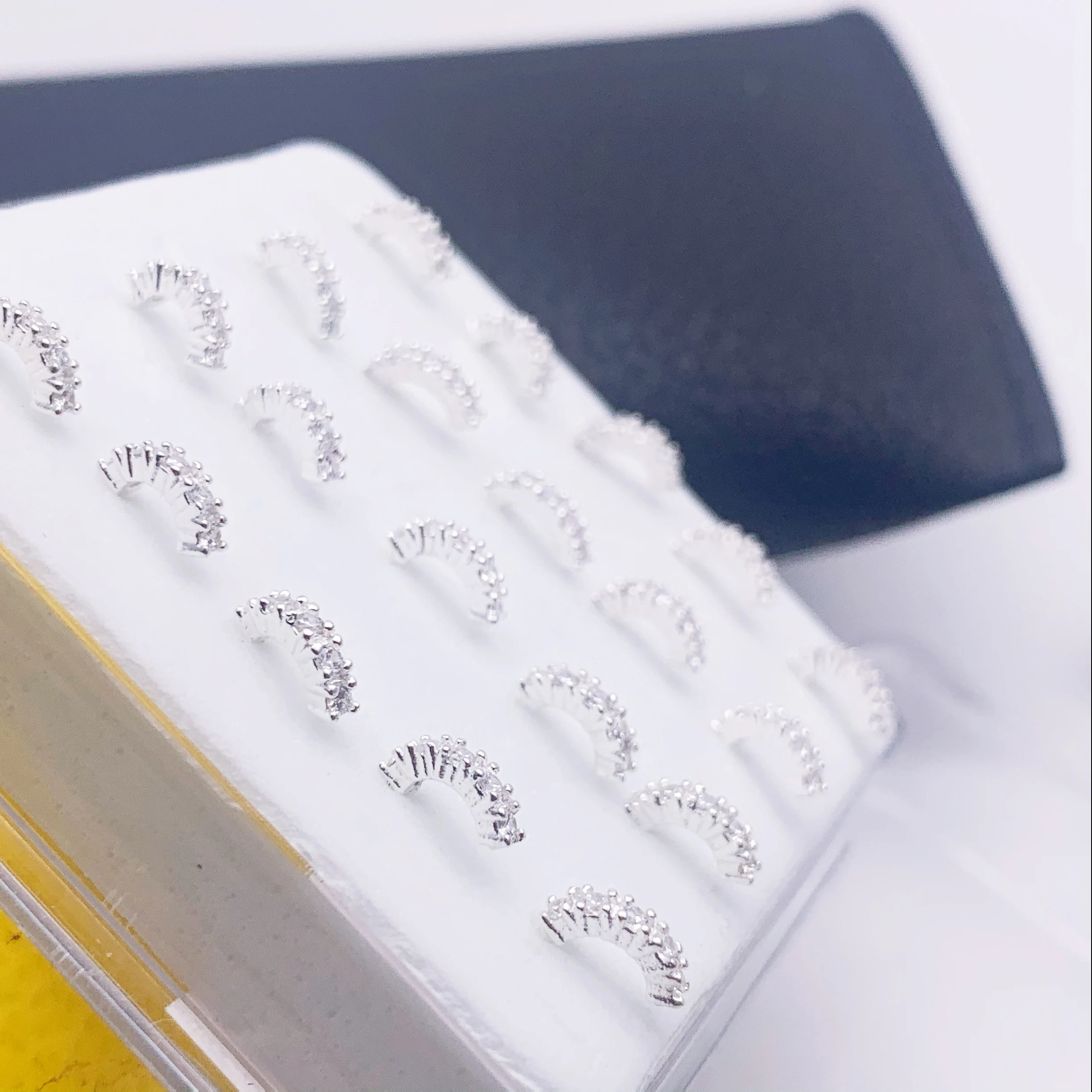 Изогнутое Кольцо из чистого серебра S925 пробы с белым цирконием для пирсинга носа