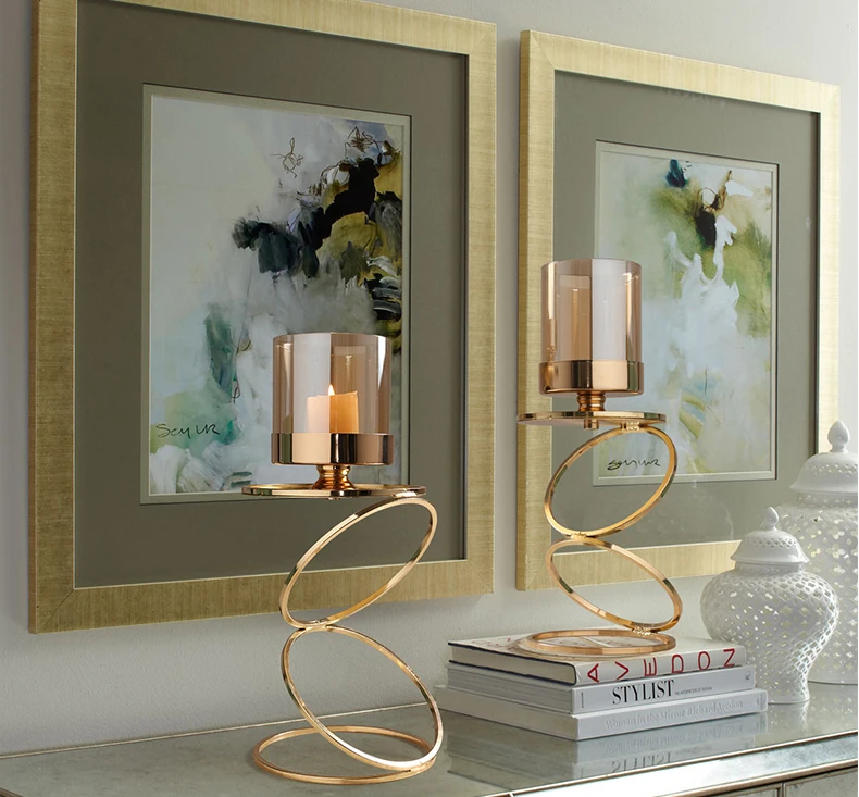 

Nordic Metal Candlestick Geometric Glass Candle Holder Wind Lamp Windproof Candle Stand Wedding Home Decoration Ornaments