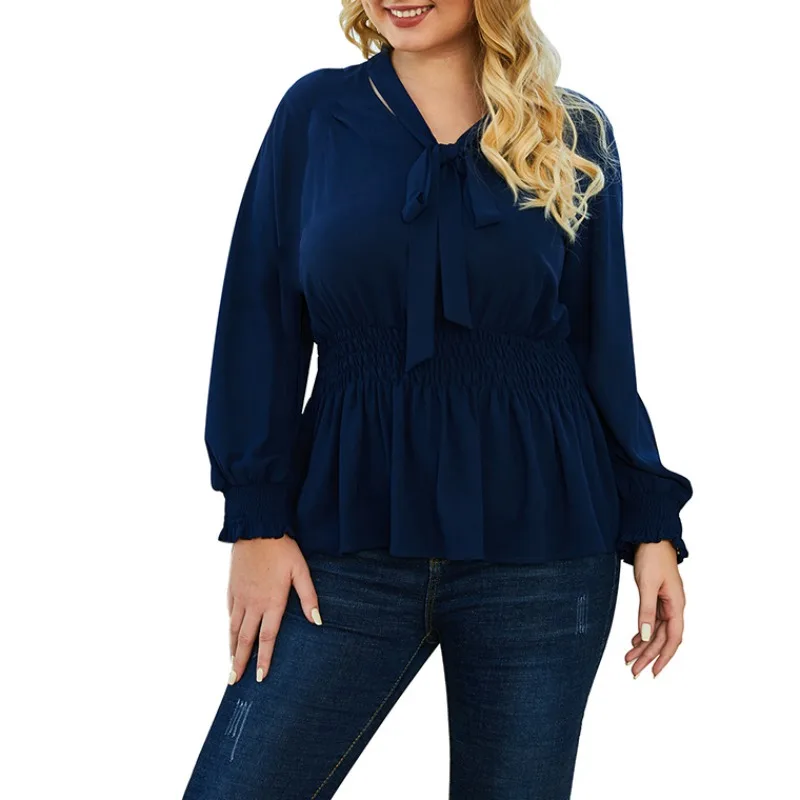 

Plus Size Autumn Fashion Lace up Blouse Ladies Tops Loose Top Female Women Long Sleeve Shirt Blusas Pullover New Women Clothes