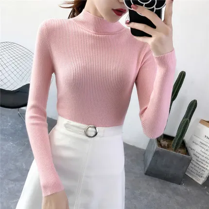 

Autumn Winter New Solid Color Base Sweater Long Fashion Sleeve O Neck Fashion Loose Harajuku Slim black