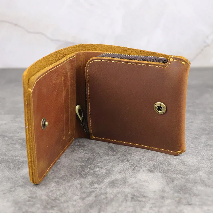Мужские кошельки из коровьей кожи на молнии винтажный короткий кошелек ручной