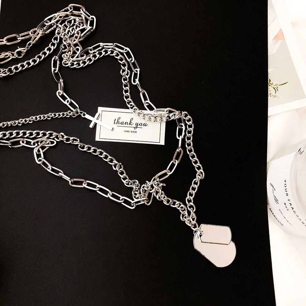 2020 New Personality Cross Square Metal Multilayer Hip hop Long Chain Cool Simple Necklace For Women men Jewelry Gifts | Украшения и