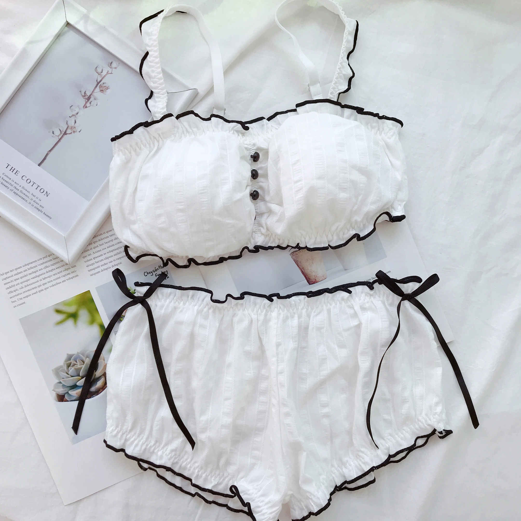 Комплект нижнего белья для молодых девушек хлопковый бюстгальтер с оборками и