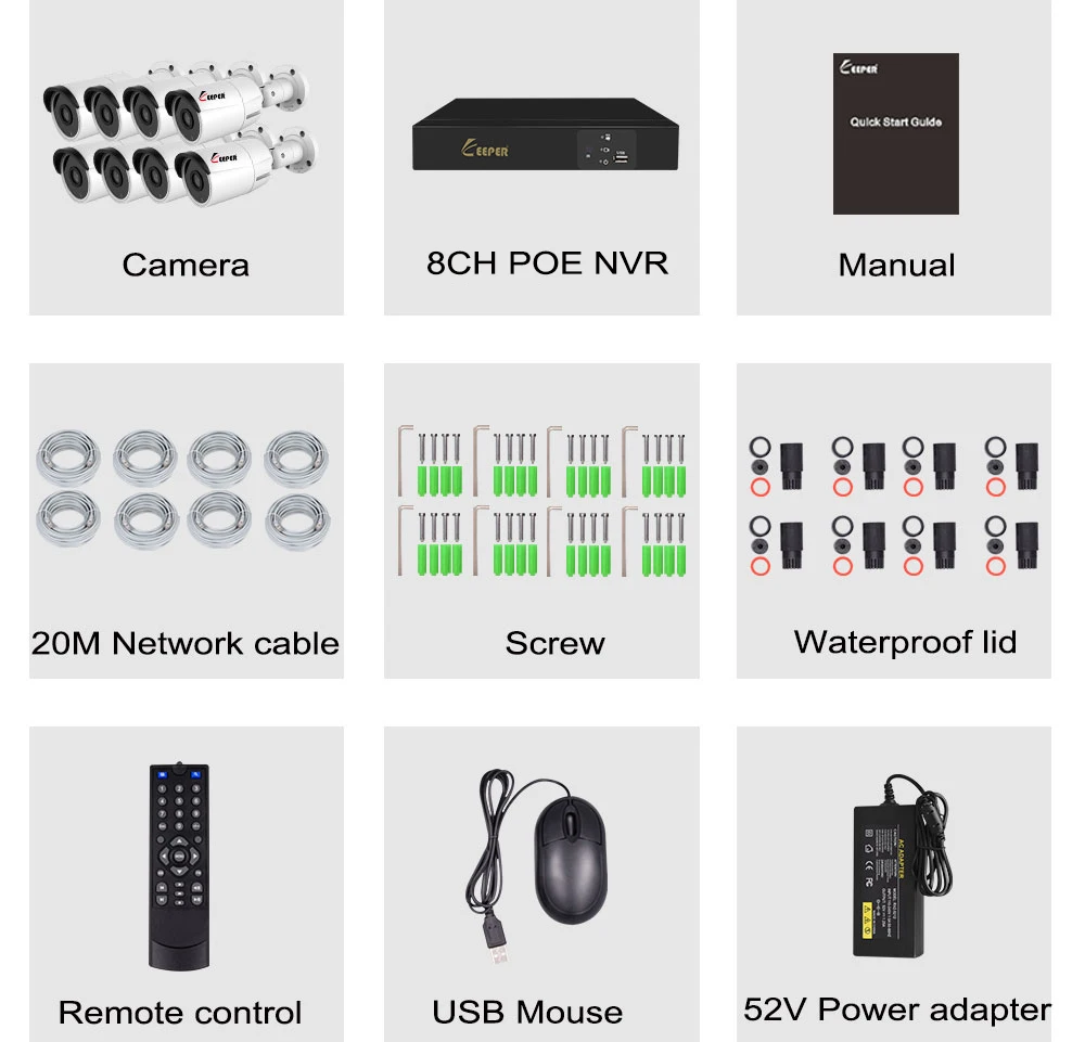 Хранитель H.265 8CH 5MP POE NVR система видеонаблюдения 1944P открытый 2 массива ИК светодиодов IP камера P2P Onvif комплект видеонаблюдения Обнаружение движения
