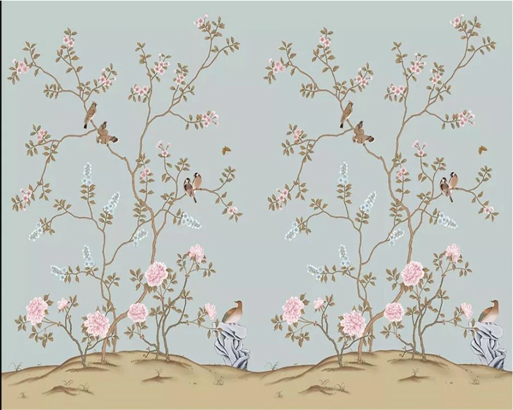 Wellyu пользовательские обои 3d фрески ручная роспись ручка и цветок пион бумажные