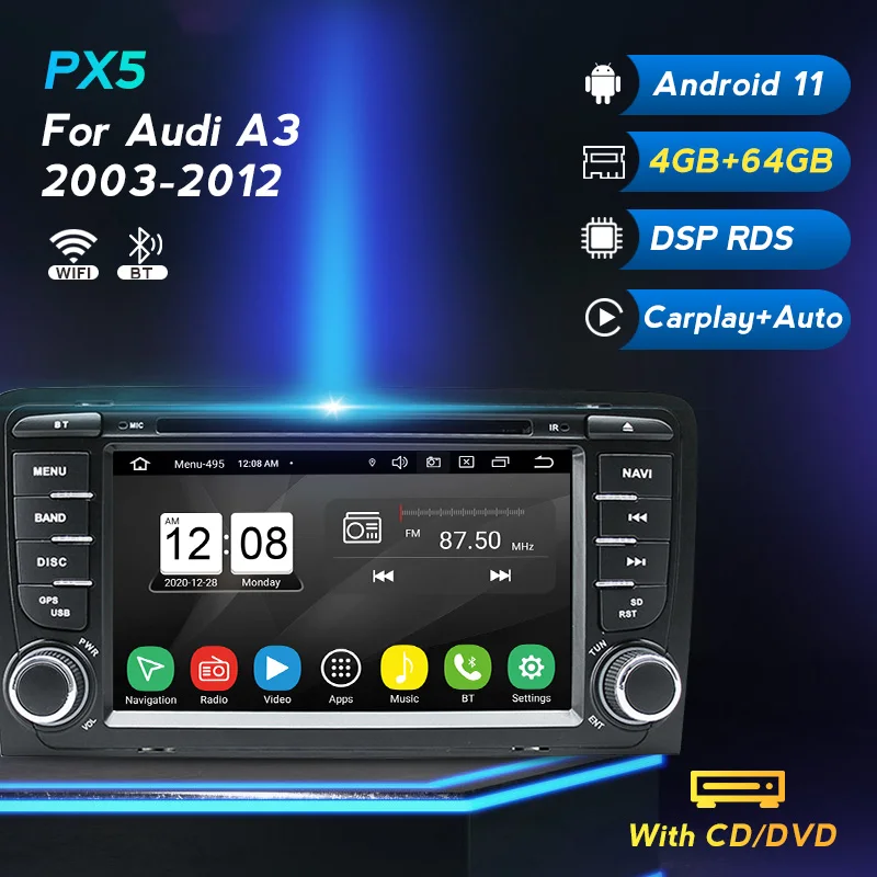 

Android 11 4 + 64 ГБ Автомобильный GPS DVD Радио стерео плеер для Audi A3 8P 2003-2012 S3 2006-2012 RS3 встроенный Carplay DSP Авто SWC BT