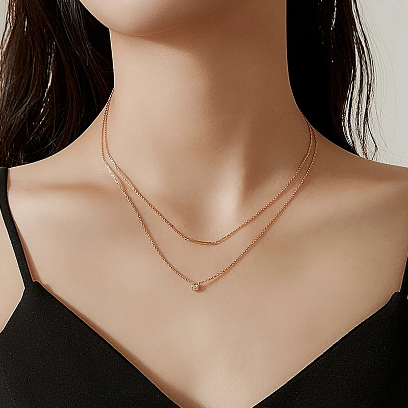

Classic Elegant Round Crystal Double Layer Charming Necklace for Women High Quality Temperament Jewelry Chain AAA Zircon Gift