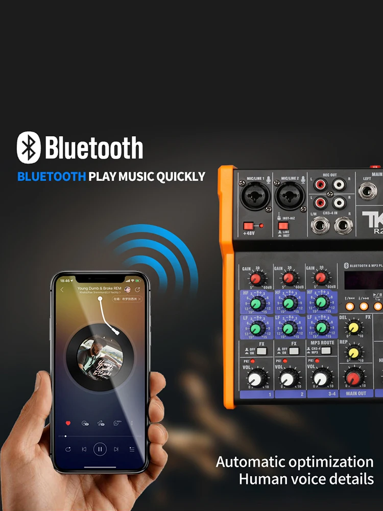 TKL аудио микшер UHF микрофон Bluetooth USB DJ звуковая микшерная консоль 4 канала 48 В