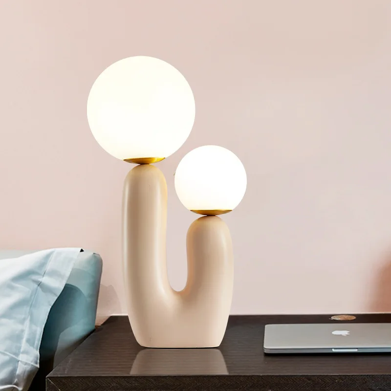 

Study Kids Night Lights Office Art Simple Bedroom Bedside Postmodern Pink Resin Frosted Glass Ball Decoration LED Table Lamp