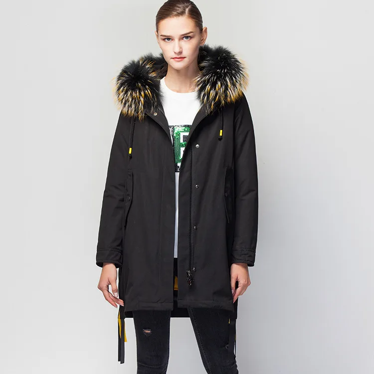 

2019 autumn and winter new women's style to overcome loose hooded hit color long down jacket women down jacket woman hooded