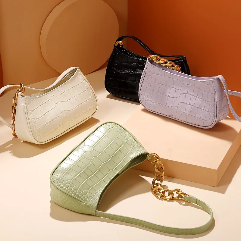 Женская сумка из натуральной кожи 2020 новая модная багет с узором крокодиловой