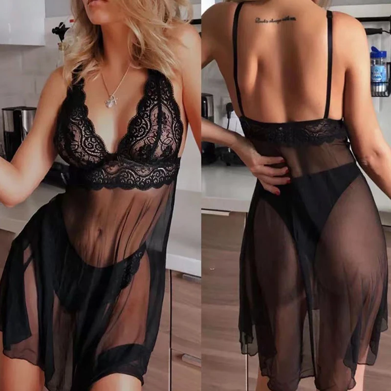 

Сексуальное женское белье Для женщин нижнее белье кружевное платье с v-образным вырезом; Сексуальная Сорочка прозрачная сексуальная ночная...