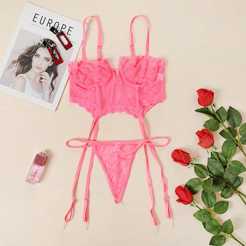 

Ellolace Sexy Lingerie Lace Underwear for Women Erotic Lingerie Bra and Panty Set Deep-V Bra Erotic Costumes Underwear Set